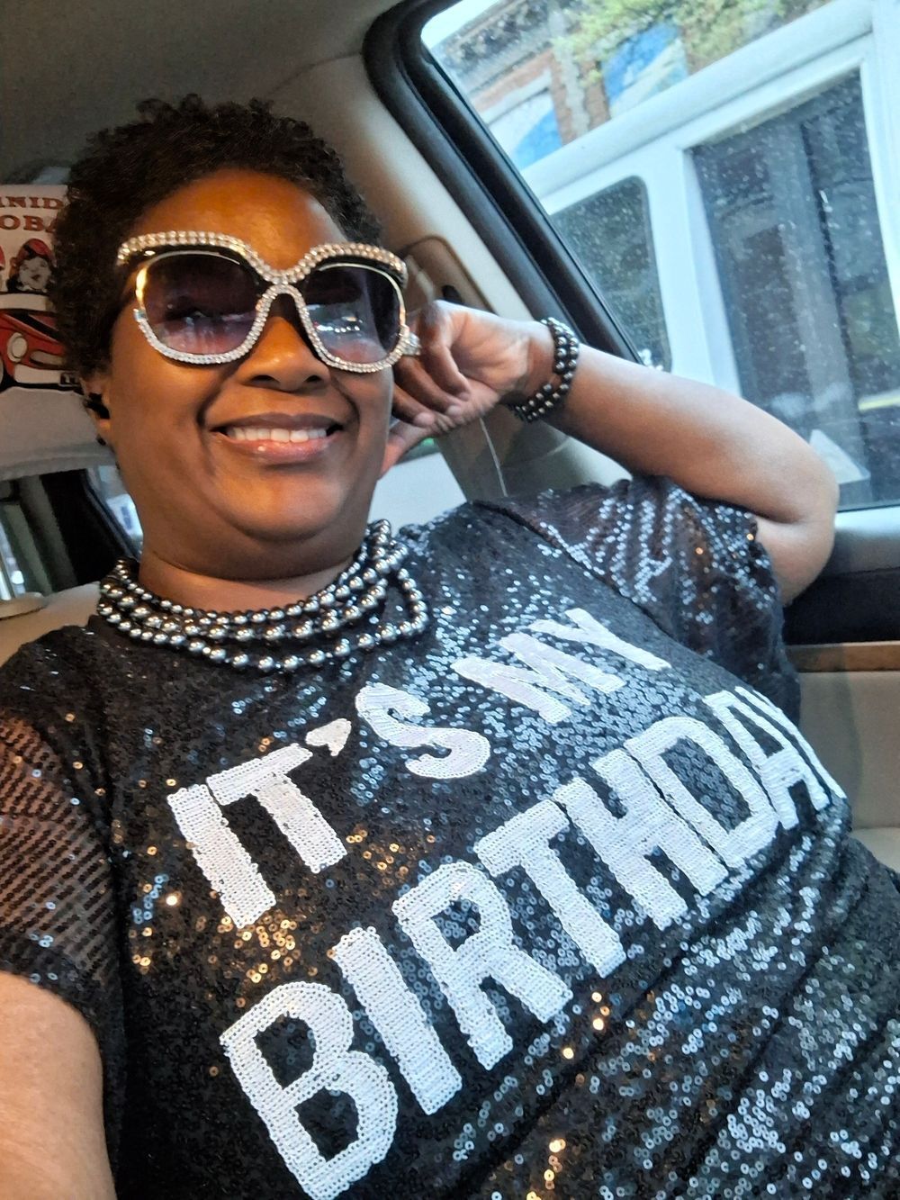 Black Sequin "It's My Birthday" Shift Dress With Sheer Sleeves